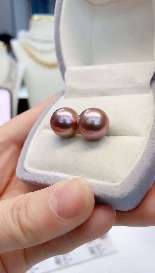 【闪购商品】淡水珍珠耳饰18K金镶嵌淡水耳钉 13-14