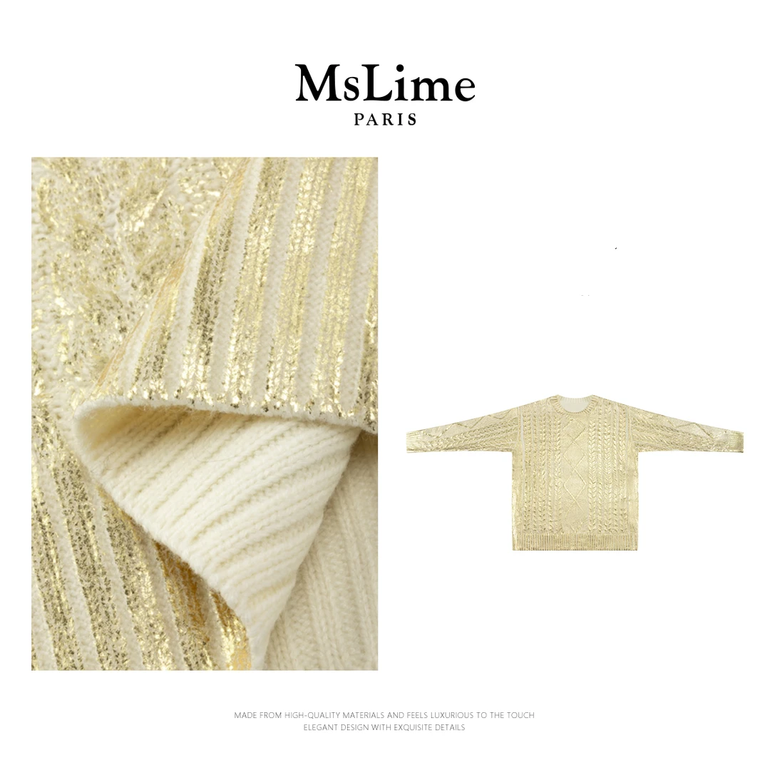 王嬛嬛MsLime‘金色印象’’25年新款时尚气质毛衣 HC2D3379