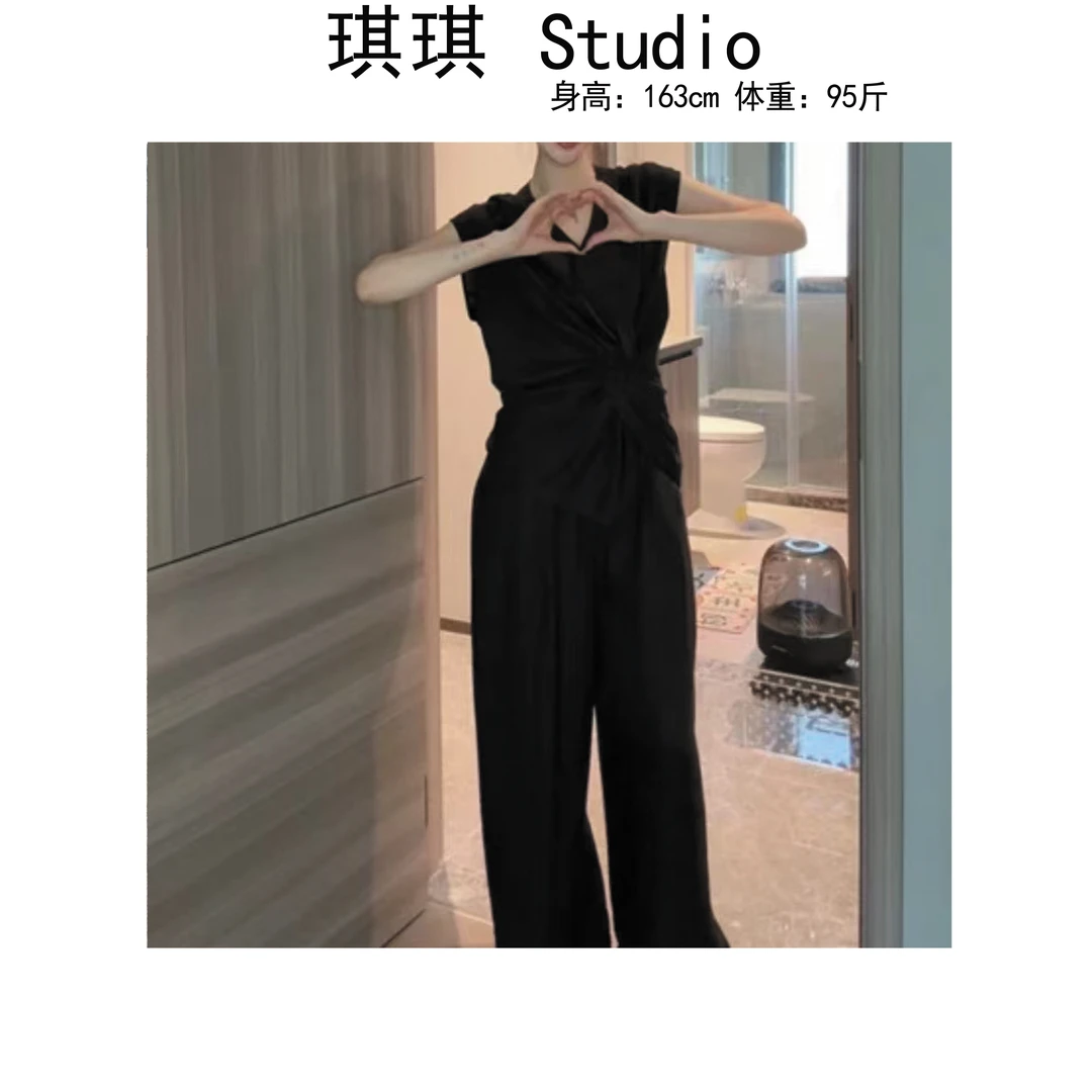 《琪琪家》夏季新款高级感上衣气质显瘦减龄休闲裤两件套3251-M-CS