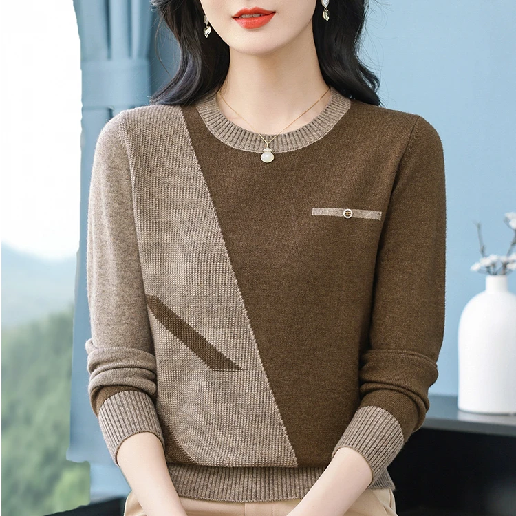 2025春季新款宽松显瘦时尚百搭长袖洋气拼色针织衫q9180