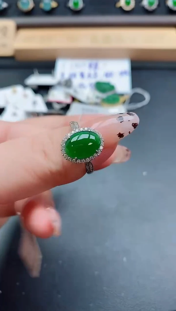 银S925镶嵌戒指翡翠1