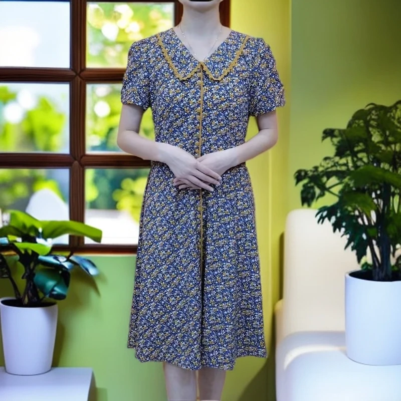 5613#【木兮兮专属】2024年夏季新女气质显瘦碎花中长款连衣裙