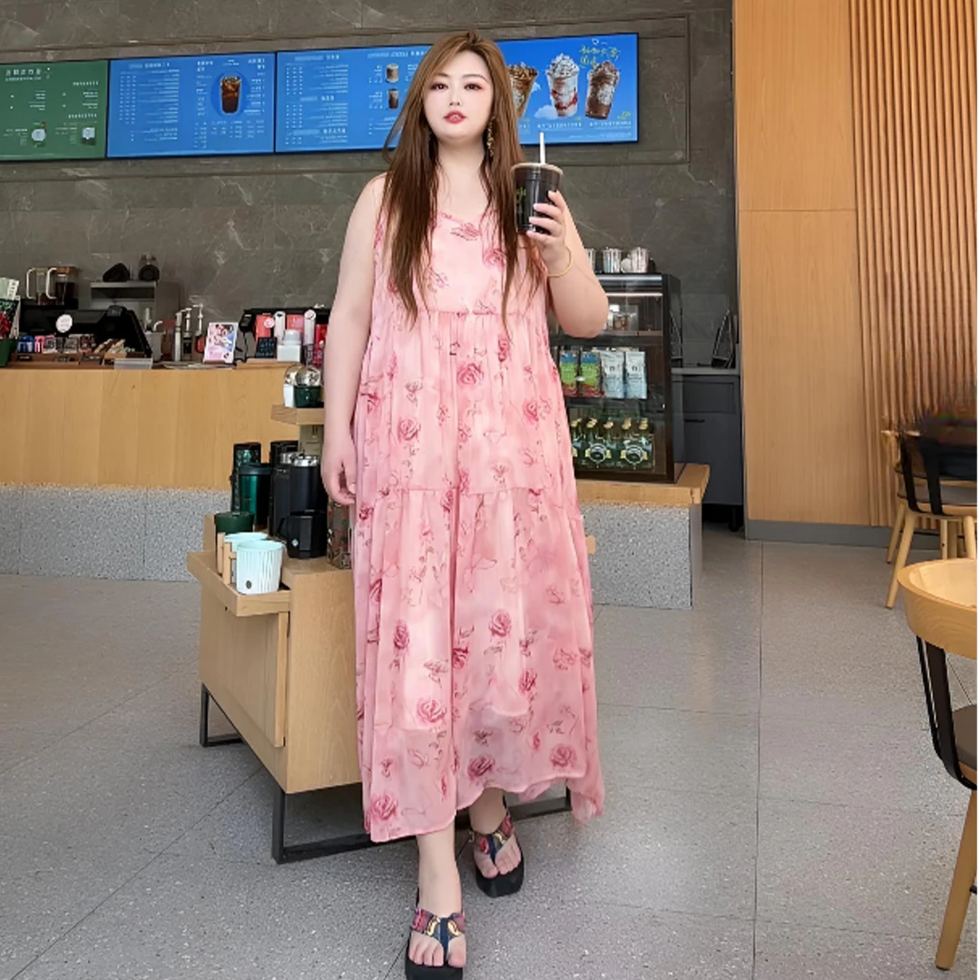 薇薇大码夏季新款高腰加大显瘦遮肚气质减龄过膝连衣裙MM裙子遮肉