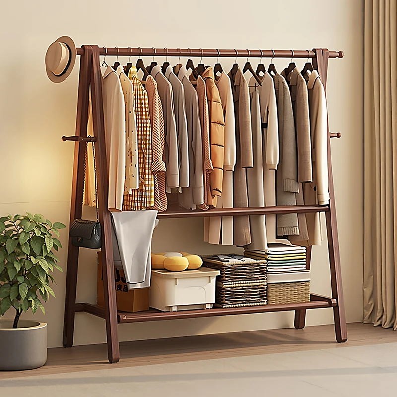 进口榉木衣帽架卧室置物落地式挂衣架家用房间多功能挂衣服的架子