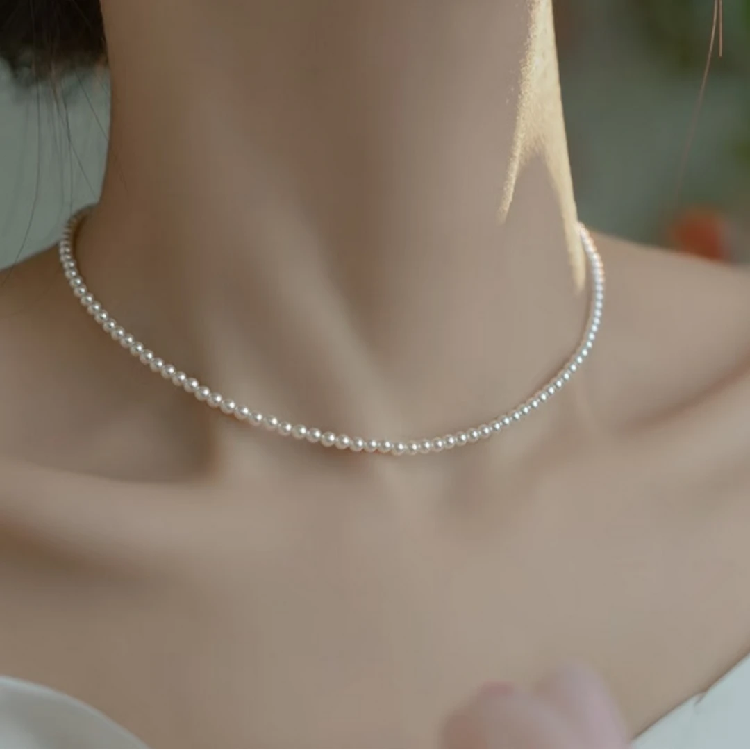 3-4mm淡水无核baby小米珠女气质百搭强光锁骨链女款