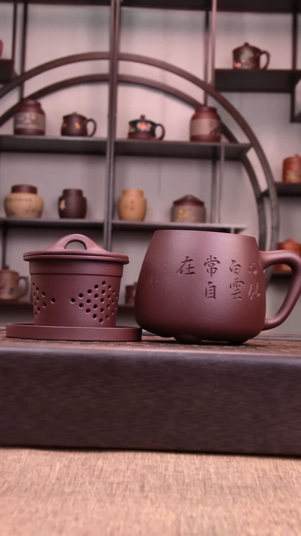 茶杯紫砂新品体验款刻绘石瓢四件套400-450CC容量