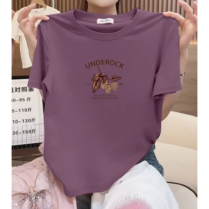 短袖夏季圆领印花宽松大码2025新款t恤女士休闲百搭显瘦时尚上衣