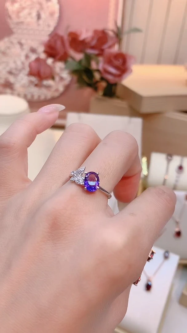 银S925镶嵌戒指紫晶蝴蝶