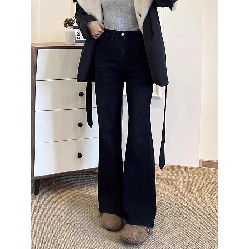 黑色高腰弹力显瘦牛仔裤女春新款大码胖妹妹腿粗屁股大遮肉喇叭裤