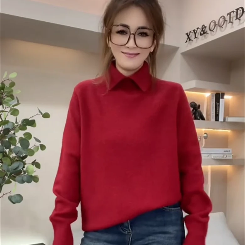 2025秋冬新款慵懒风纯色POLO领毛衣针织衫女软糯洋气内搭显瘦上衣