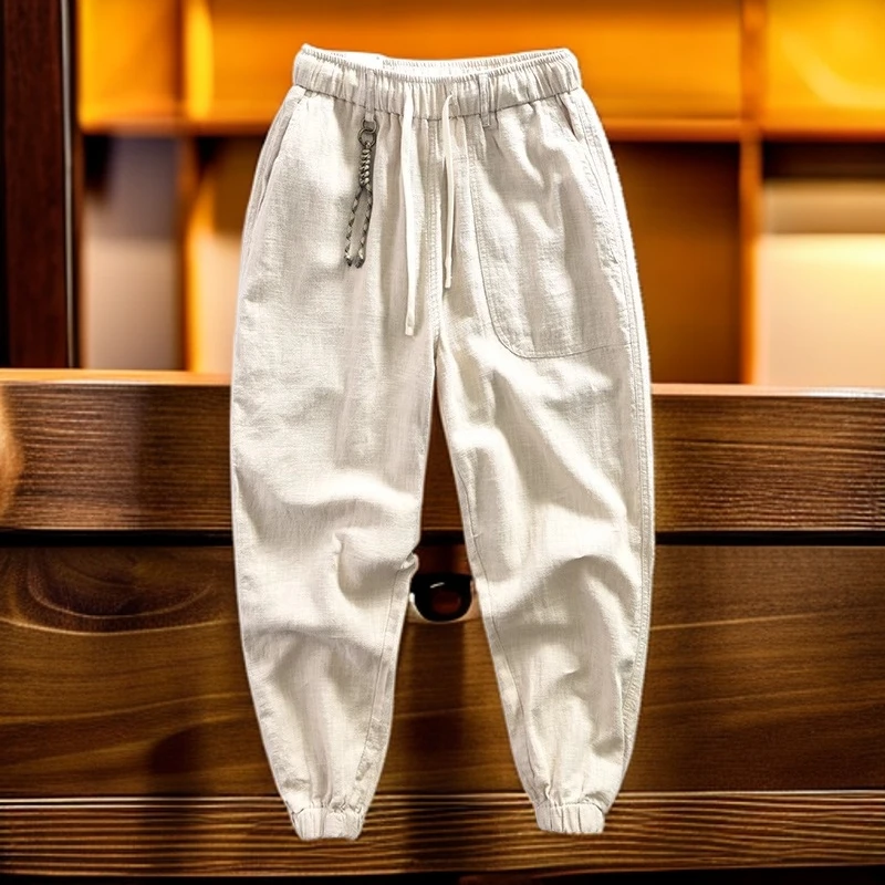 维斯克纳休闲裤夏季薄款宽松紧腰束脚裤子纯色简约百搭大码长裤子