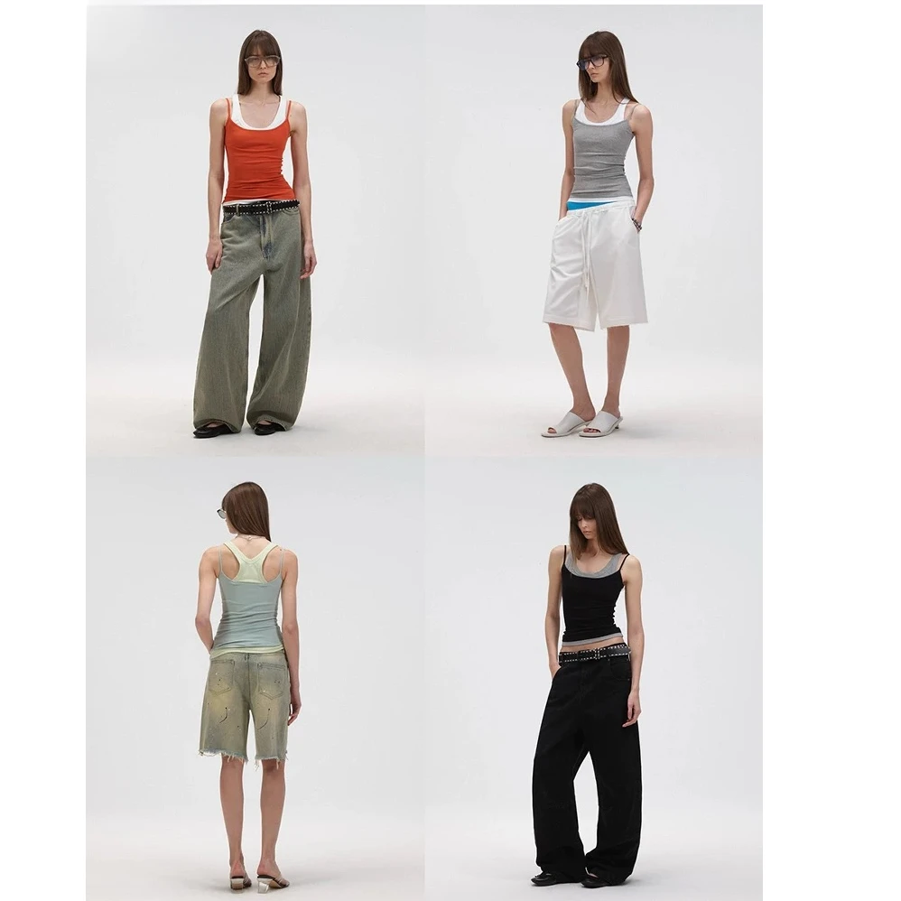 美式假两件吊带背心女新款设计感小众辣妹外穿显瘦上衣x3576