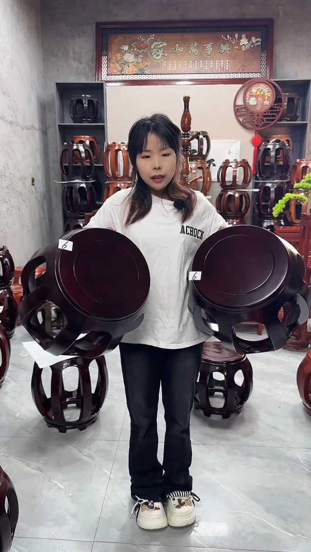 花梨木类家具酸枝色大号鼓凳一对（两条）6号