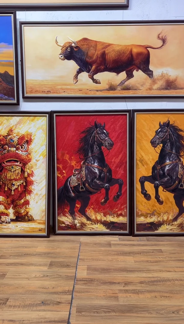 油画喬****）马到成功原创艺术油画茶室玄关客厅背景装饰挂画