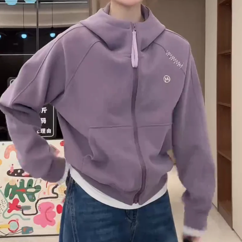 2025秋季新款时尚洋气百搭拉链口袋连帽卫衣外套LK2506076