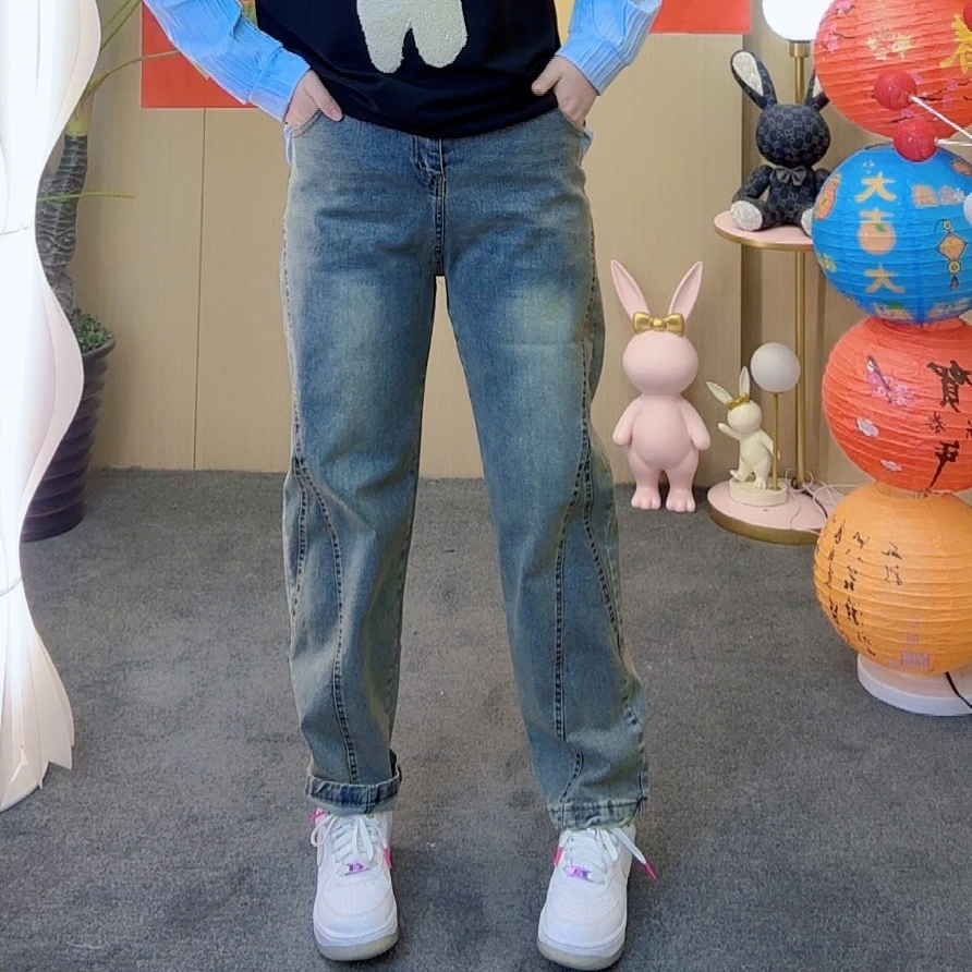 2025春季新款牛仔裤显瘦高腰休闲百搭宽松水洗时尚春秋DA8791