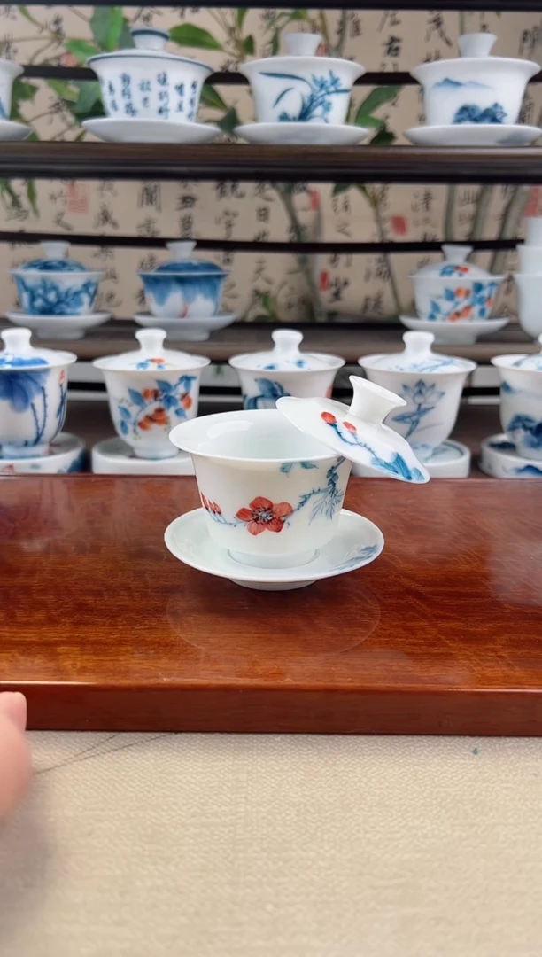 全品山茶花三才小马蹄盖碗