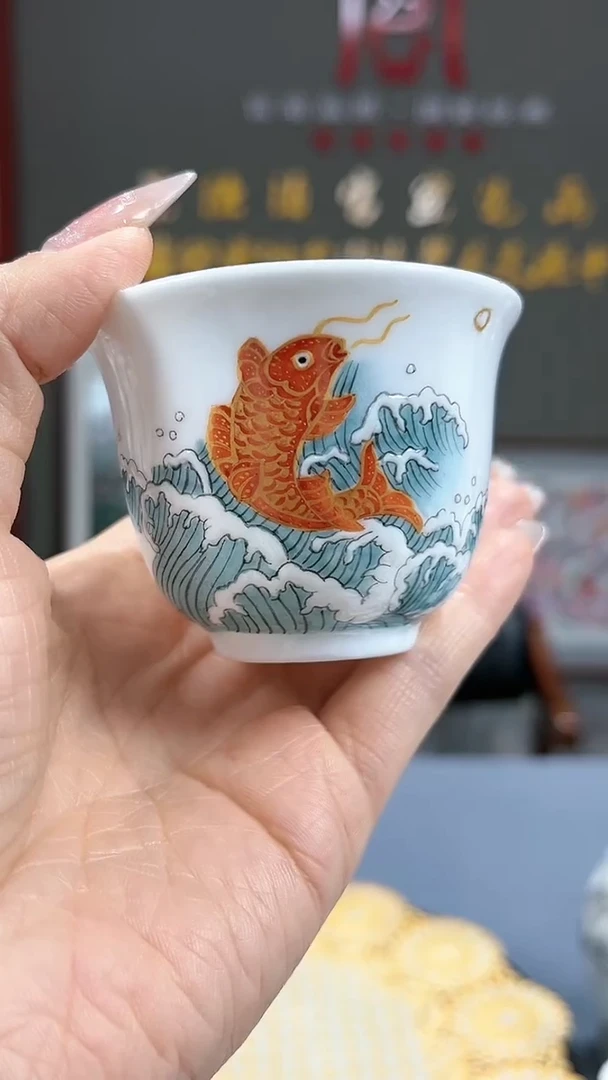 【闪购商品】官窑瓷画院109官窑瓷画院鲤鱼铃铛杯