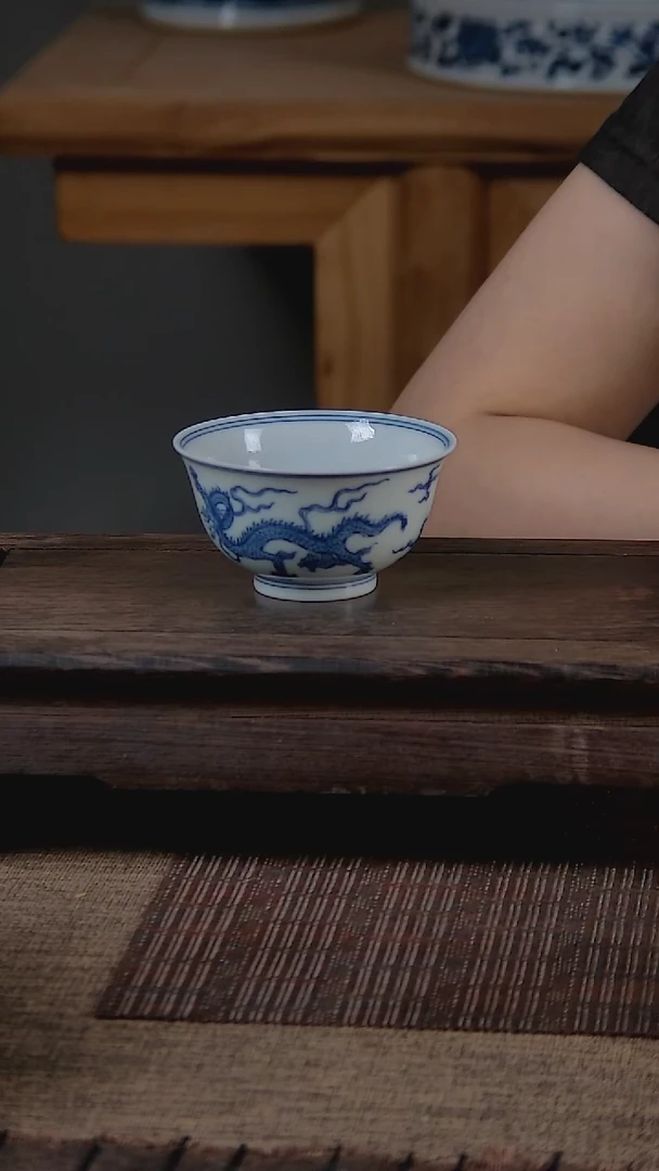 折葵非器手工手绘双龙撇口杯