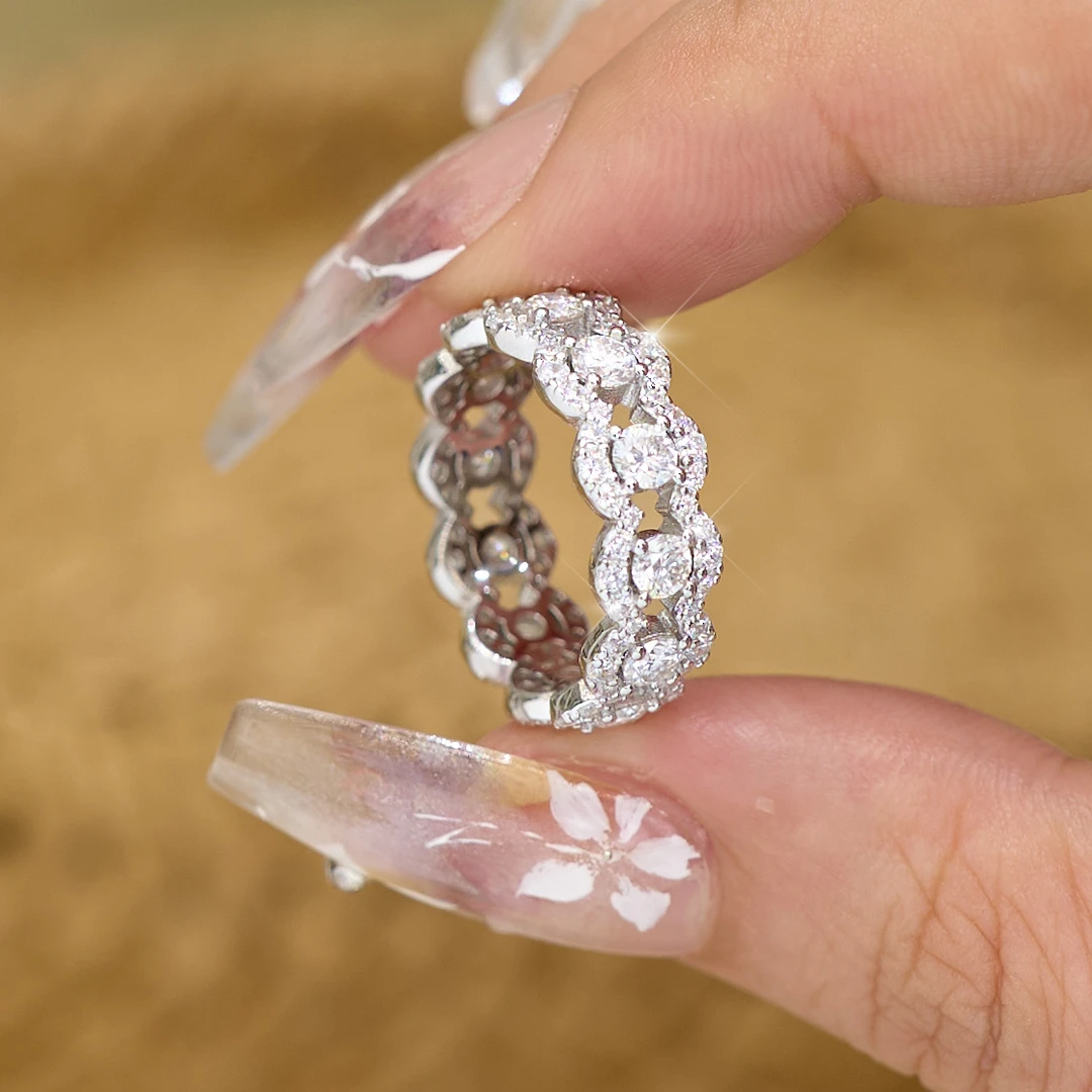 恒美娜 925银莫桑石戒指 星迷戒指高级感时尚情侣小众银戒轻奢