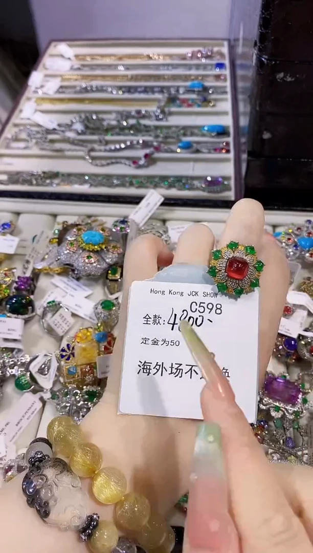 红宝石戒指银S925镶嵌香港珠宝展专场不退换