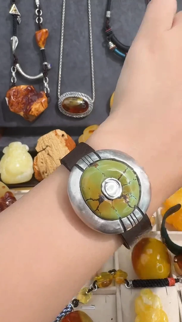 银S925镶嵌绿松石表带一**鸿表带