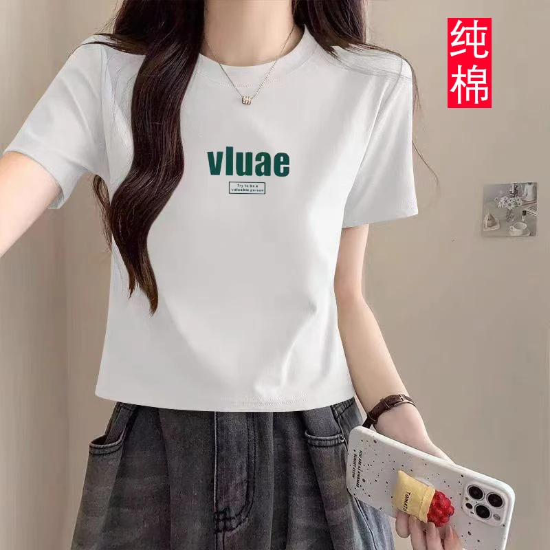 纯棉100宽松短款T恤女夏季韩版显瘦新款矮个子短袖上衣体恤衫ins