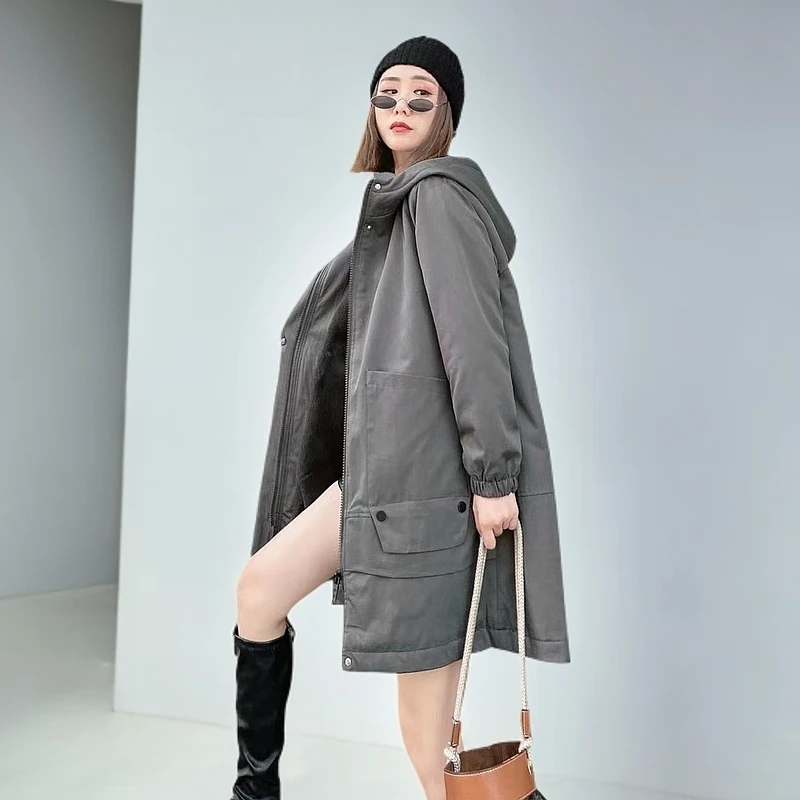 【新粉福利】新款冬季加绒大码派克服外套休闲宽松连帽外套女8803