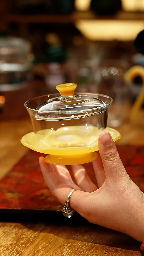 【闪购商品】禾器/晶彩沁莲盖碗/金玉/定制版