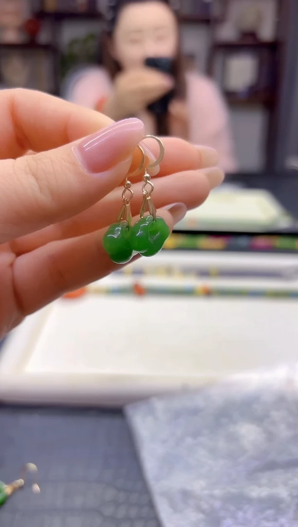 14K金镶嵌和田玉耳饰DIY款E859