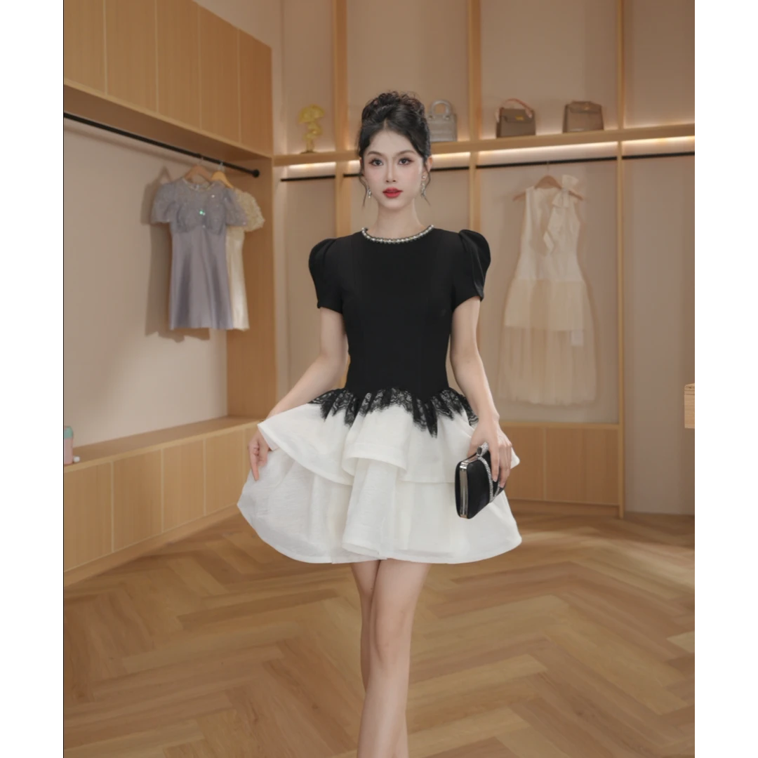 【设计师定制】新款时尚法式法式气质蕾丝连衣裙21731