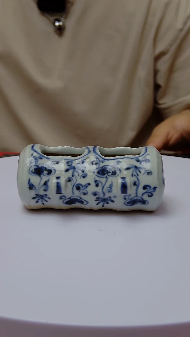 罐青花折枝花卉双联纹鸟食罐#458#