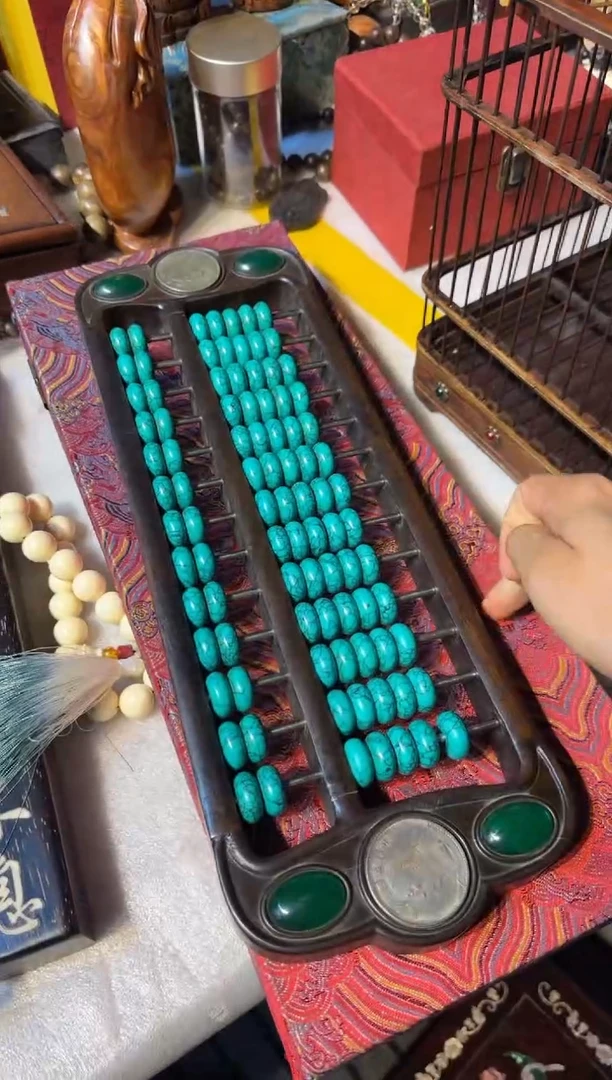 木算盘绿汉镶嵌   带盒子188