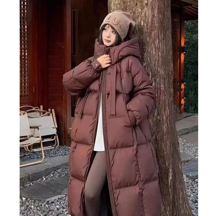 白鸭绒羽绒服加厚百搭长款保暖连帽保暖外套