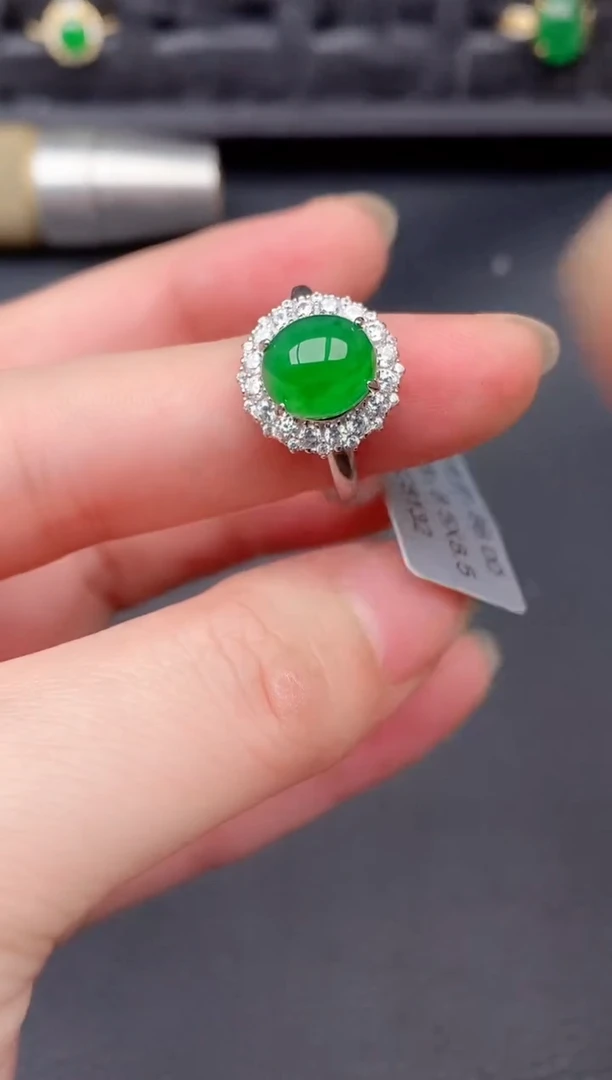 银S925镶嵌戒指翡翠天然a货翡翠252