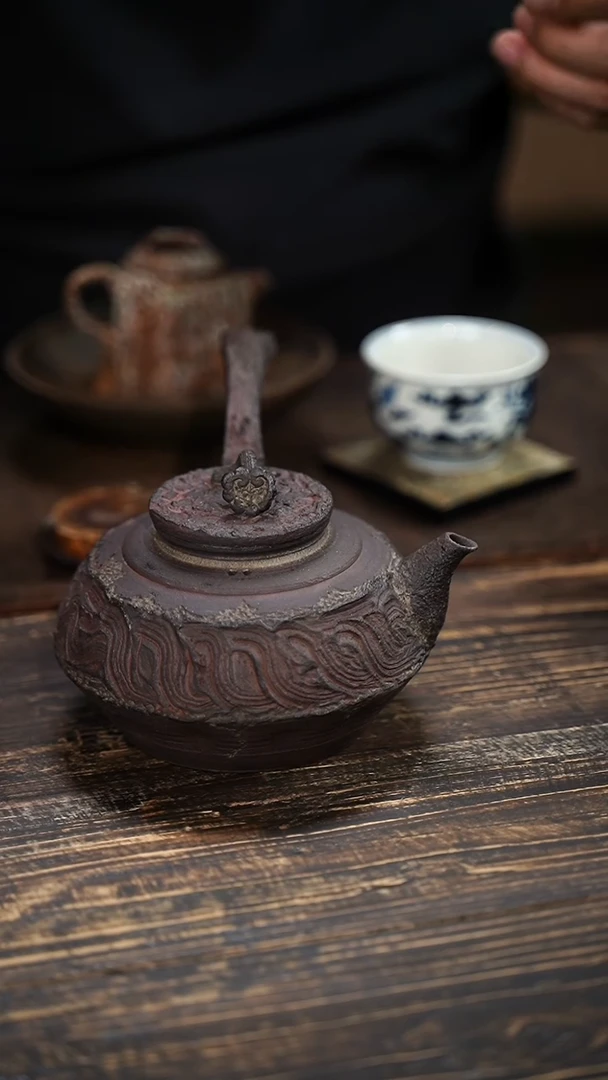 全手工制作 重工  南蛮  耐火紫砂 灵芝摘 煮水壶 700cc