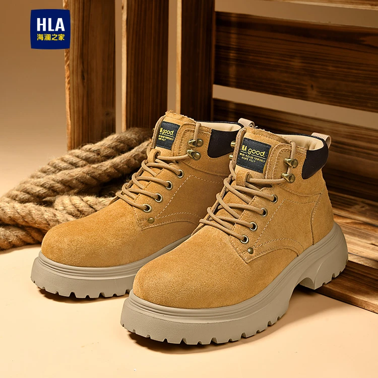 海澜之家马丁靴男款2025秋冬高帮棉大黄靴男鞋加绒雪地工装靴