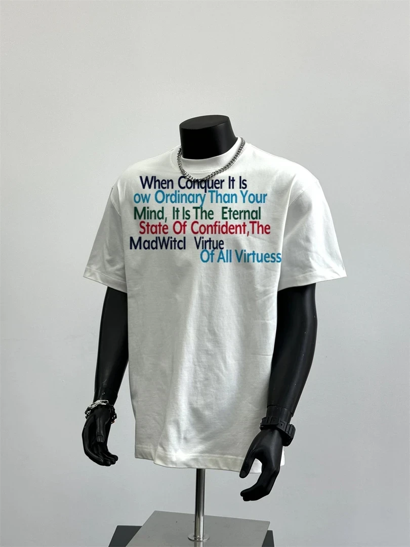 美式高街短袖t恤高级感男女同款夏季字母印花宽松情侣上衣ins