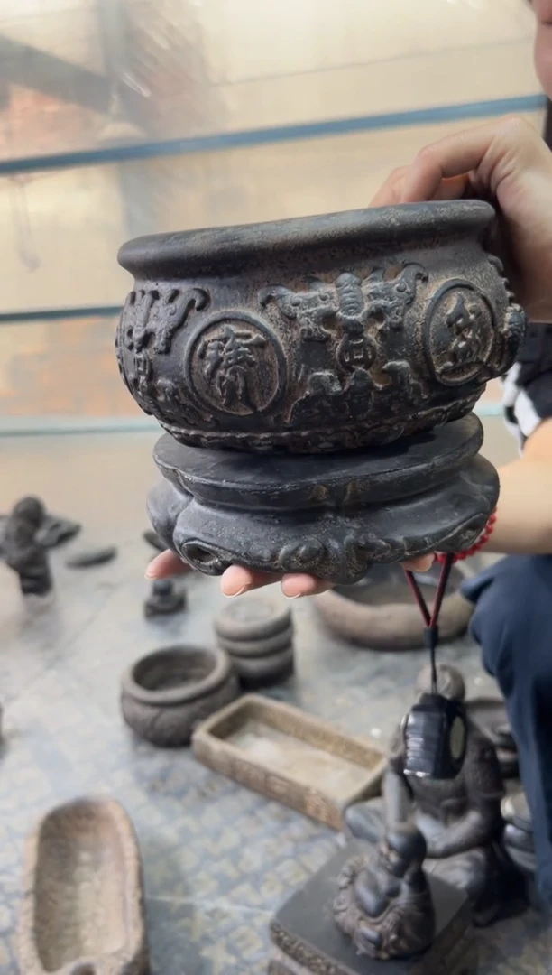 陶土【火山泥】聚宝盆+金箍坛底座