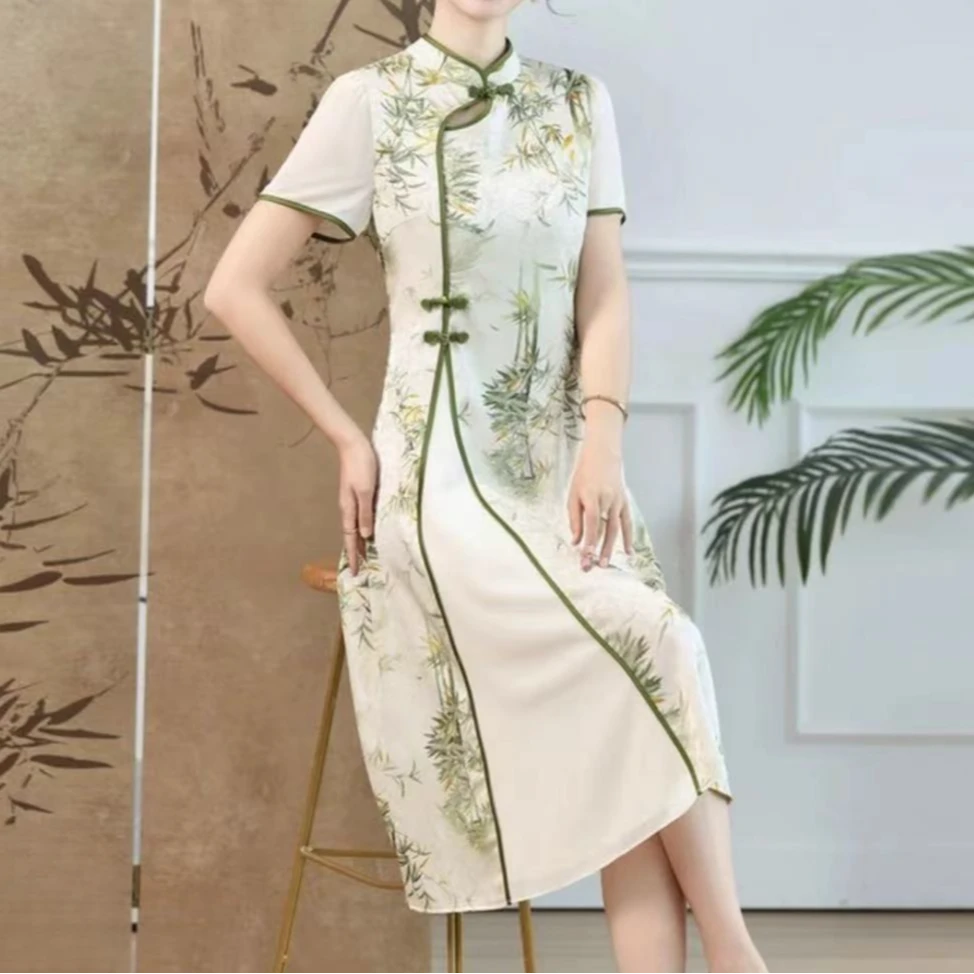 T1410显瘦气质网红时尚夏季复古中长款修身连衣裙