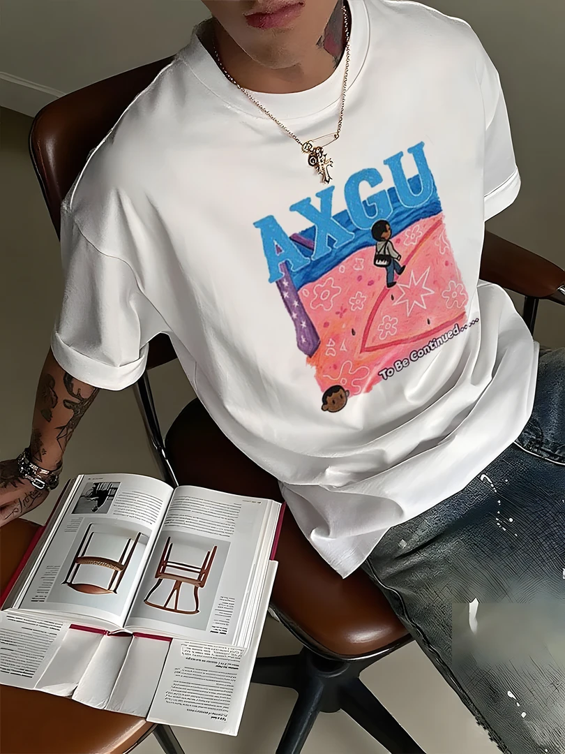 【重磅纯棉】夏季男短袖T恤美式纯白宽松半袖潮流圆领透气休闲百搭