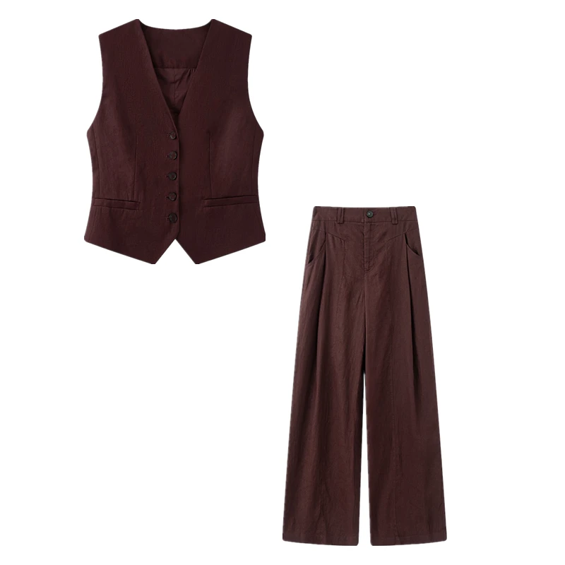 艾家新款2025夏季时尚高腰亚麻直筒阔腿休闲裤女3016+1516