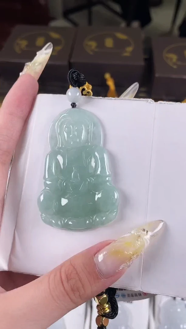 颈饰未镶嵌翡翠ZC142冰绿观音+孤品+送同款绳子