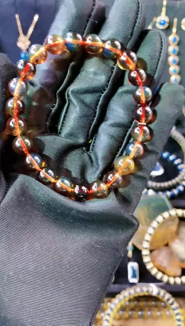 【闪购商品】琥珀珠宝奇石未镶嵌8mm红蓝绿膜变色老矿手串