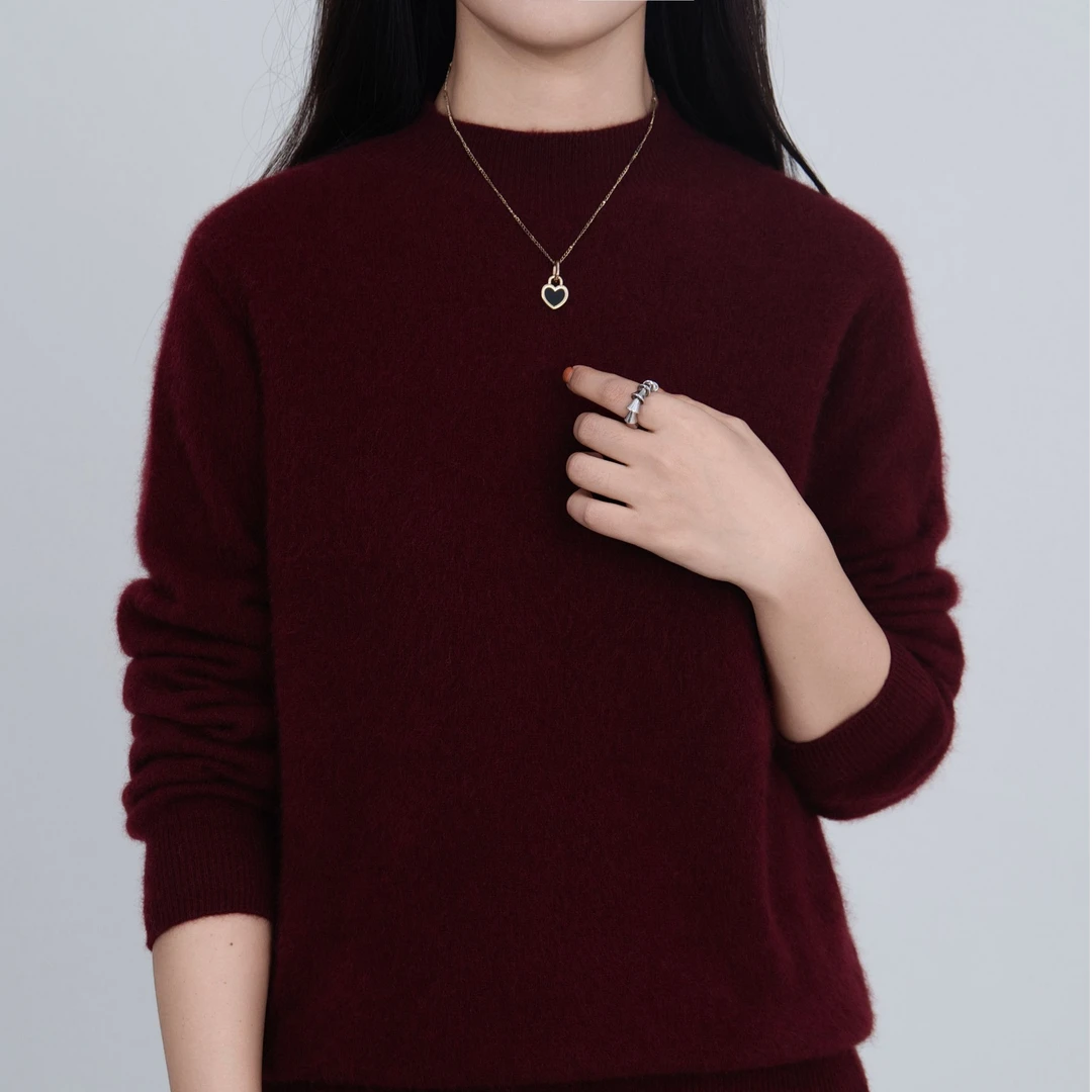 拉绒100%羊毛一线成衣宽松百搭纯色保暖秋冬时尚休闲