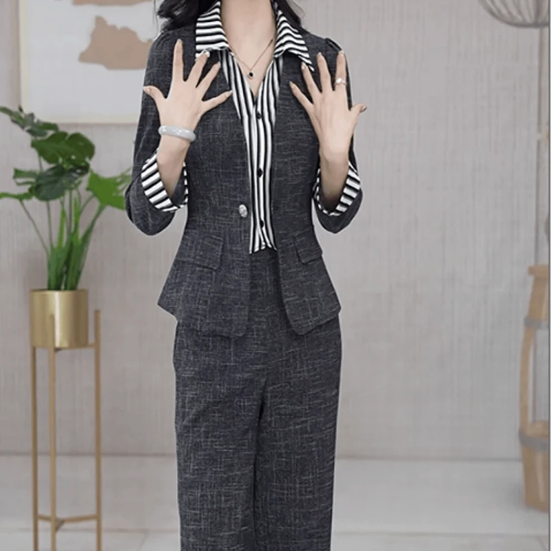 A913【上衣+休闲裤】2025秋季新款时尚大气收腰显瘦轻职风两件套