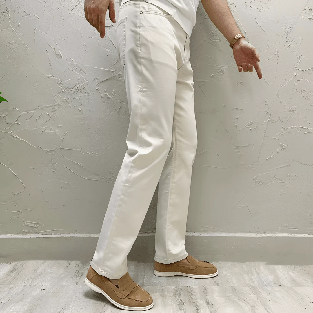 2026春季男士高弹力春秋合身直筒四面弹白色纯色百搭轻奢牛仔长裤