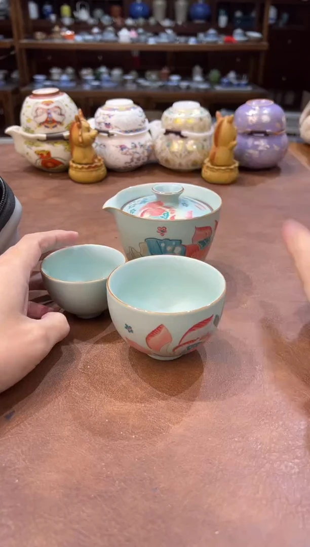 真的很便宜超好看会开片的旅行茶具