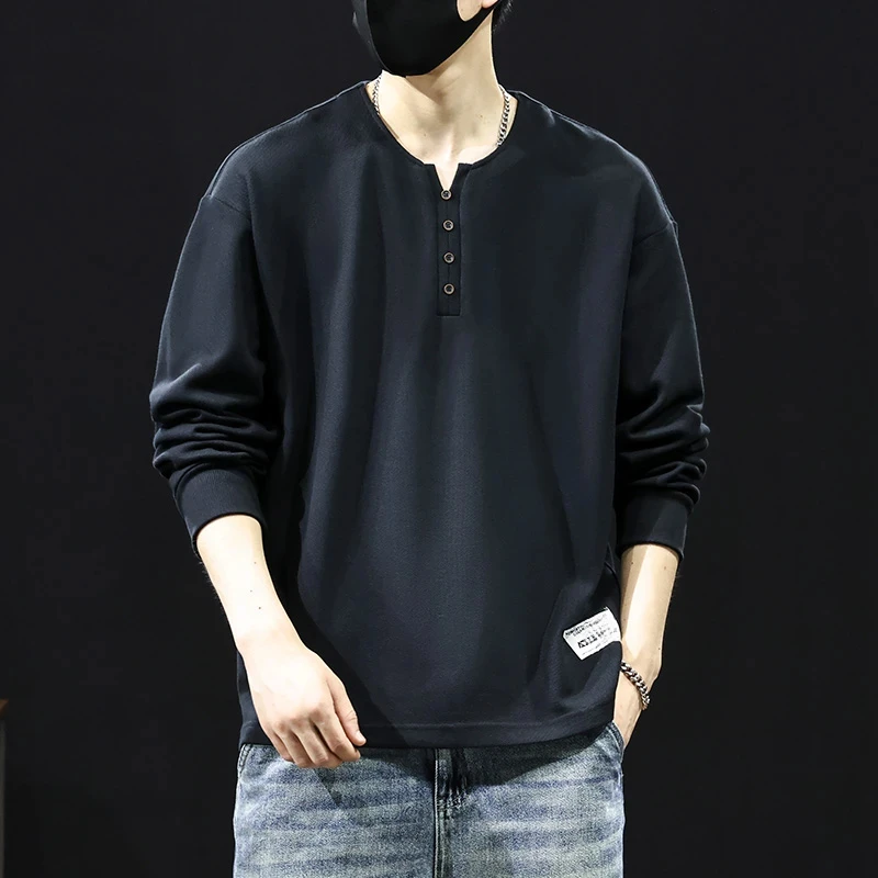 仓石一树重磅春秋款打底衫男士亨利领卫衣男装套头百搭长袖上衣潮