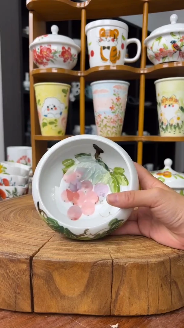 瓷片国韵瓷坊-手工手绘窝窝碗双色葡萄新品福利
